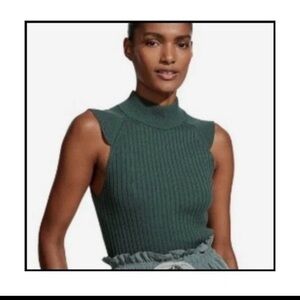 Varley Fowler Fitted Knit Tank Top Ribbed Mock Neck Cut Out Green Women M Luxury